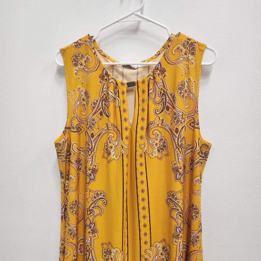 Liz Claiborne BOHO Shift Dress Women XL Yellow Paisley Keyhole Neck Sleeveless - Picture 3 of 7